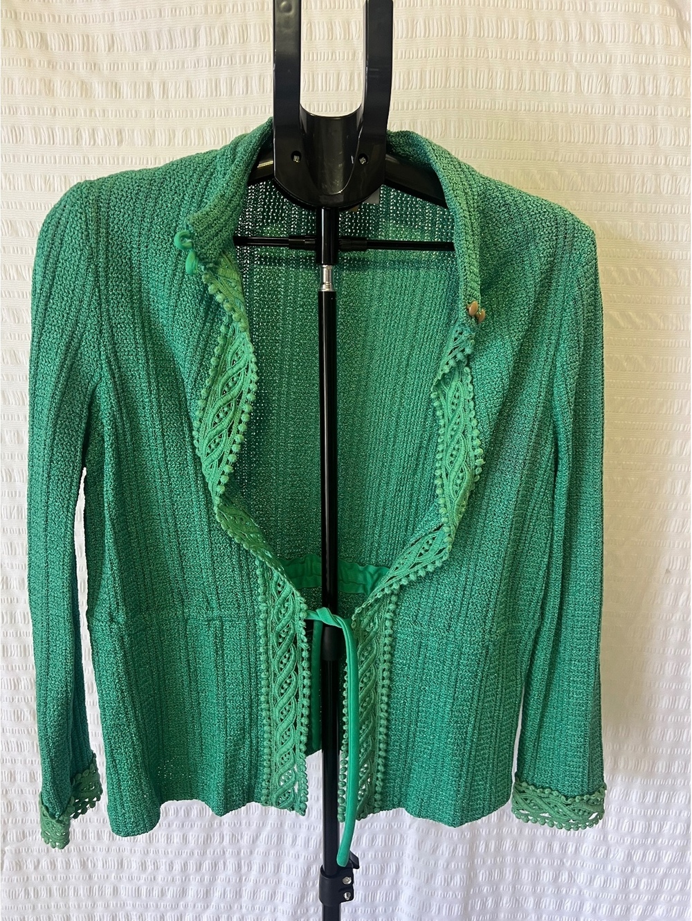 Vintage Montgomery Ward Green Knit Cardigan • Made in USA • ILGWU • Sz 16